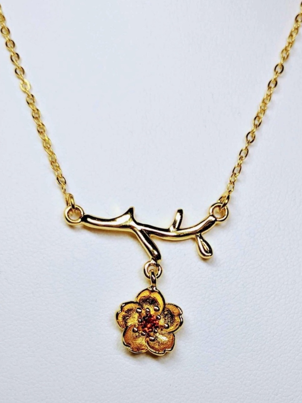 Gold Flower Branch Pendant Necklace - Women Jewelry - 16”
